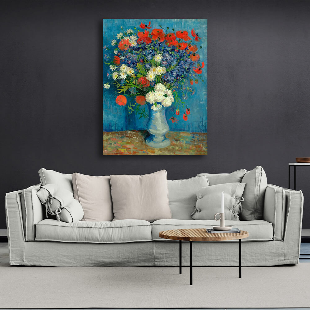 Reproduction Vase with poppies and cornflowers Vincent Van Gogh Reproduction Canvas Wall Art Print