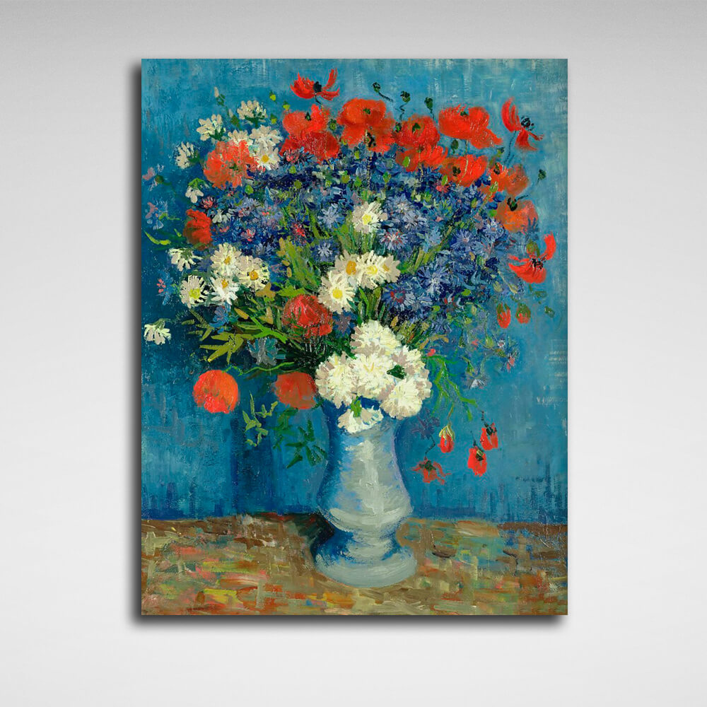 Reproduktions-Vase mit Mohnblumen und Kornblumen, Vincent Van Gogh, Reproduktion, Leinwandbild, Wandbild