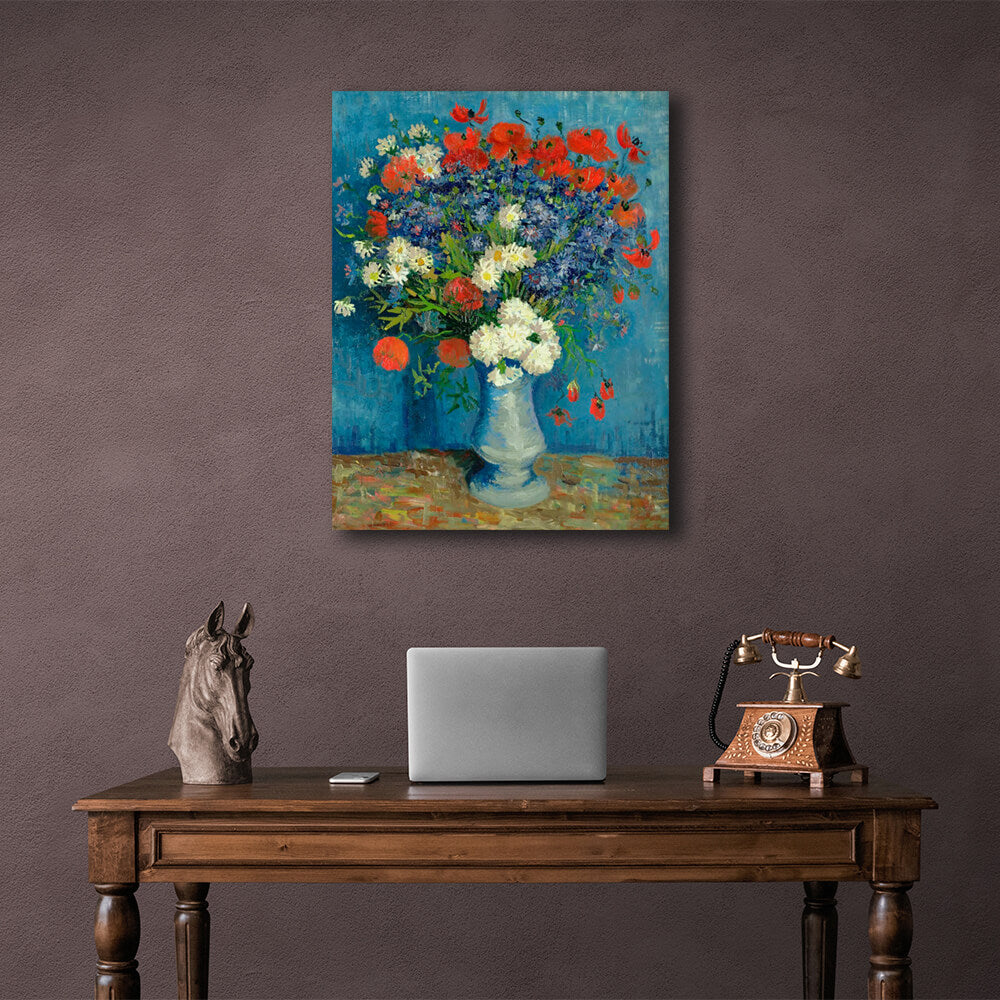 Reproduktions-Vase mit Mohnblumen und Kornblumen, Vincent Van Gogh, Reproduktion, Leinwandbild, Wandbild