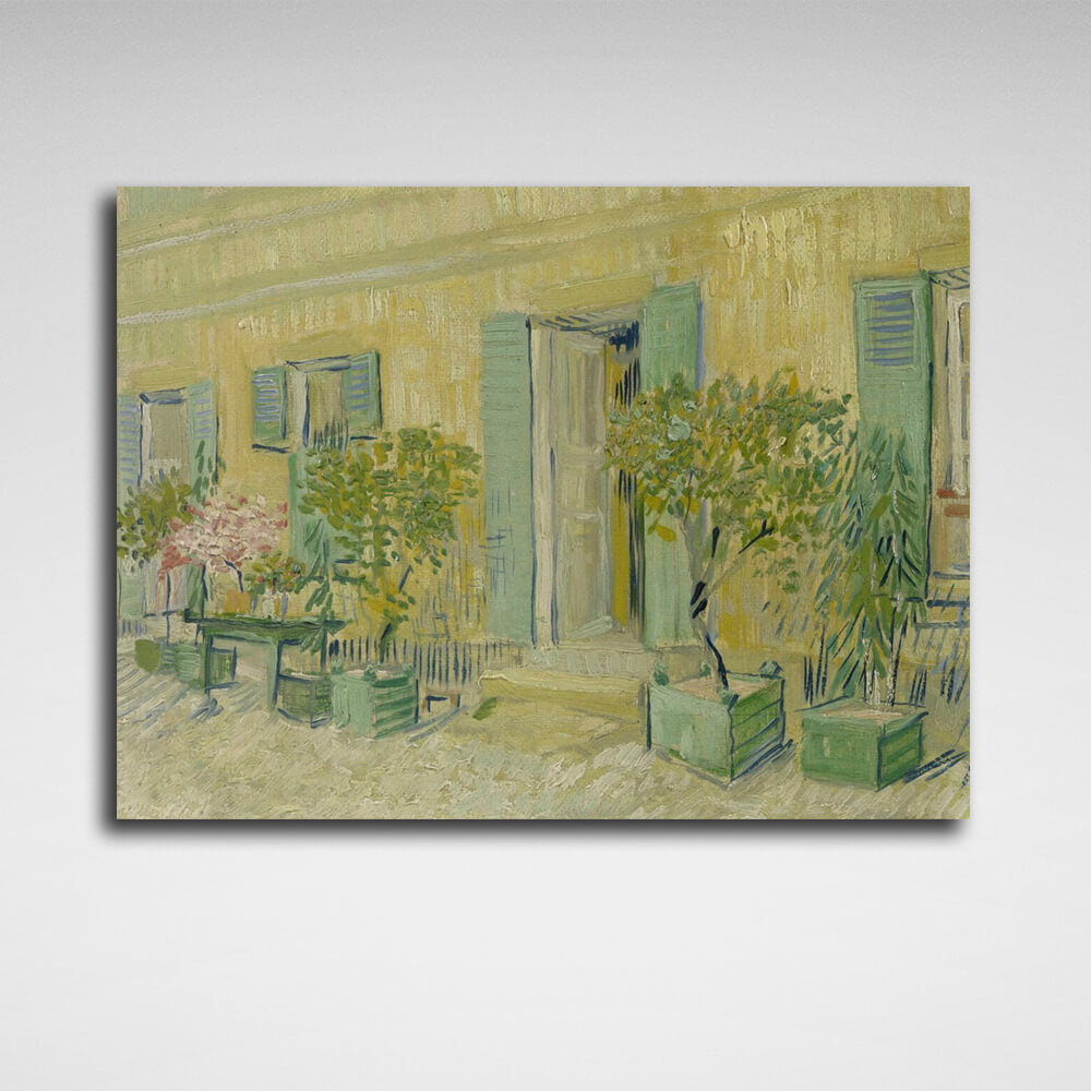 Reproduktion „Das Äußere des Restaurants in Agnières“ von Vincent van Gogh, Reproduktion, Kunstdruck auf Leinwand