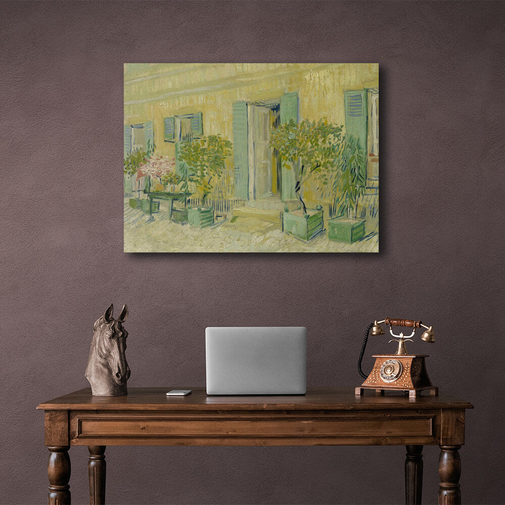 Reproduktion „Das Äußere des Restaurants in Agnières“ von Vincent van Gogh, Reproduktion, Kunstdruck auf Leinwand