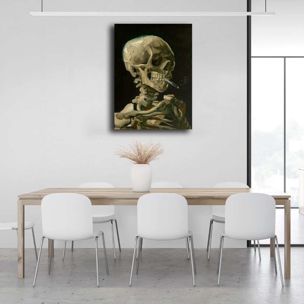 Reproduktion „Totenkopf mit brennender Zigarette“ von Vincent Van Gogh, Reproduktion auf Leinwand, Kunstdruck