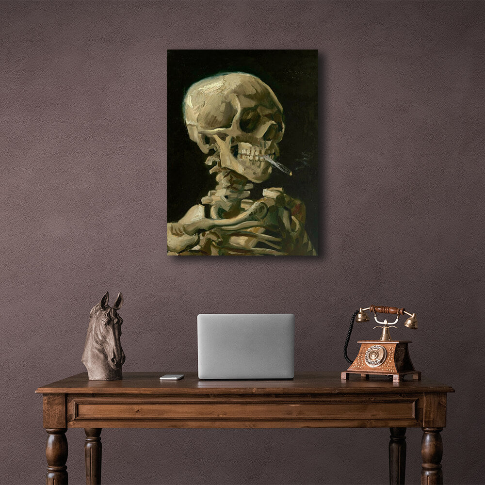 Reproduktion „Totenkopf mit brennender Zigarette“ von Vincent Van Gogh, Reproduktion auf Leinwand, Kunstdruck