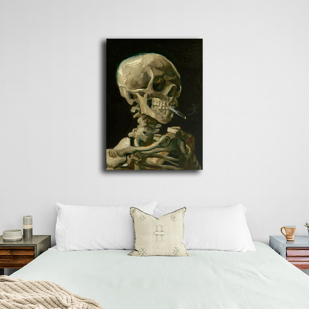 Reproduktion „Totenkopf mit brennender Zigarette“ von Vincent Van Gogh, Reproduktion auf Leinwand, Kunstdruck