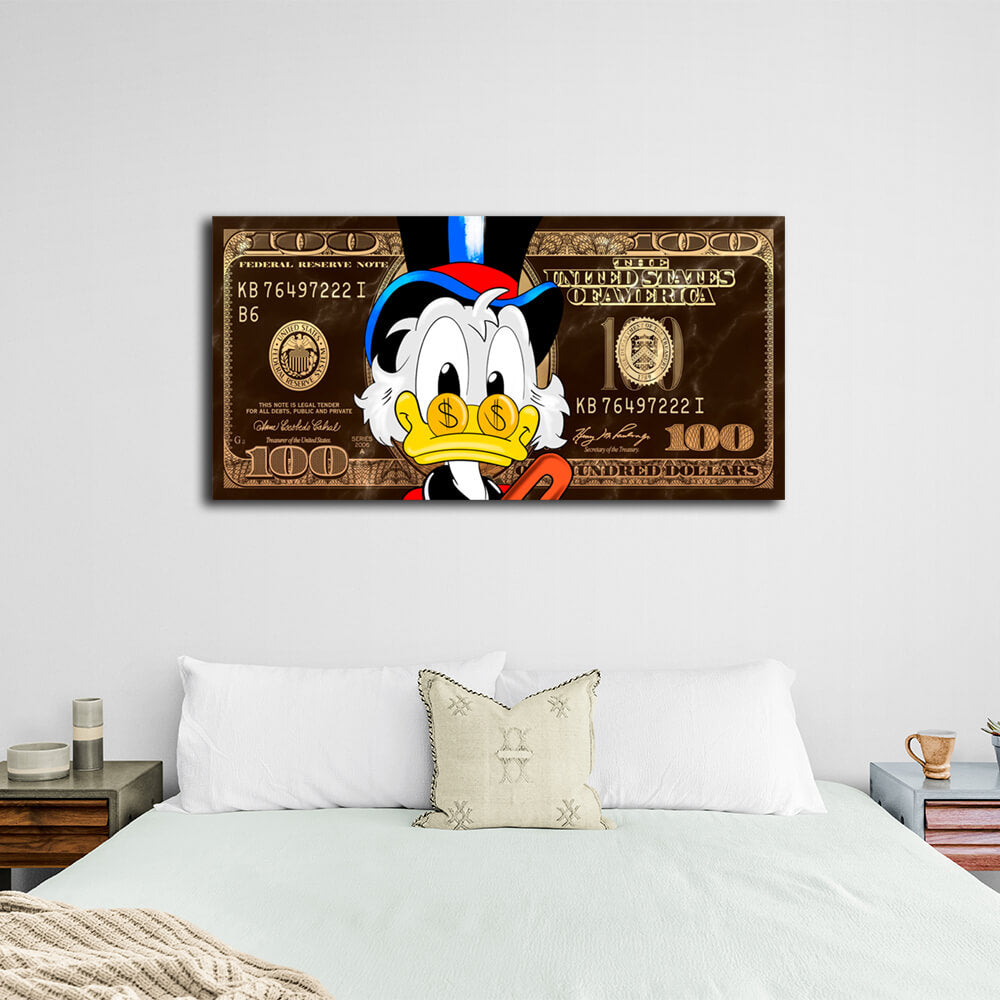 Scrooge 100 Dollar Gold und Braun Inspirierender Leinwand-Kunstdruck