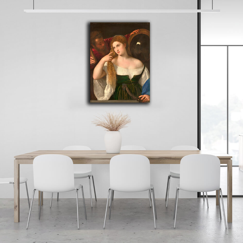 Reproduction Woman in front of the mirror Titian Reproduction Canvas Wall Art Print