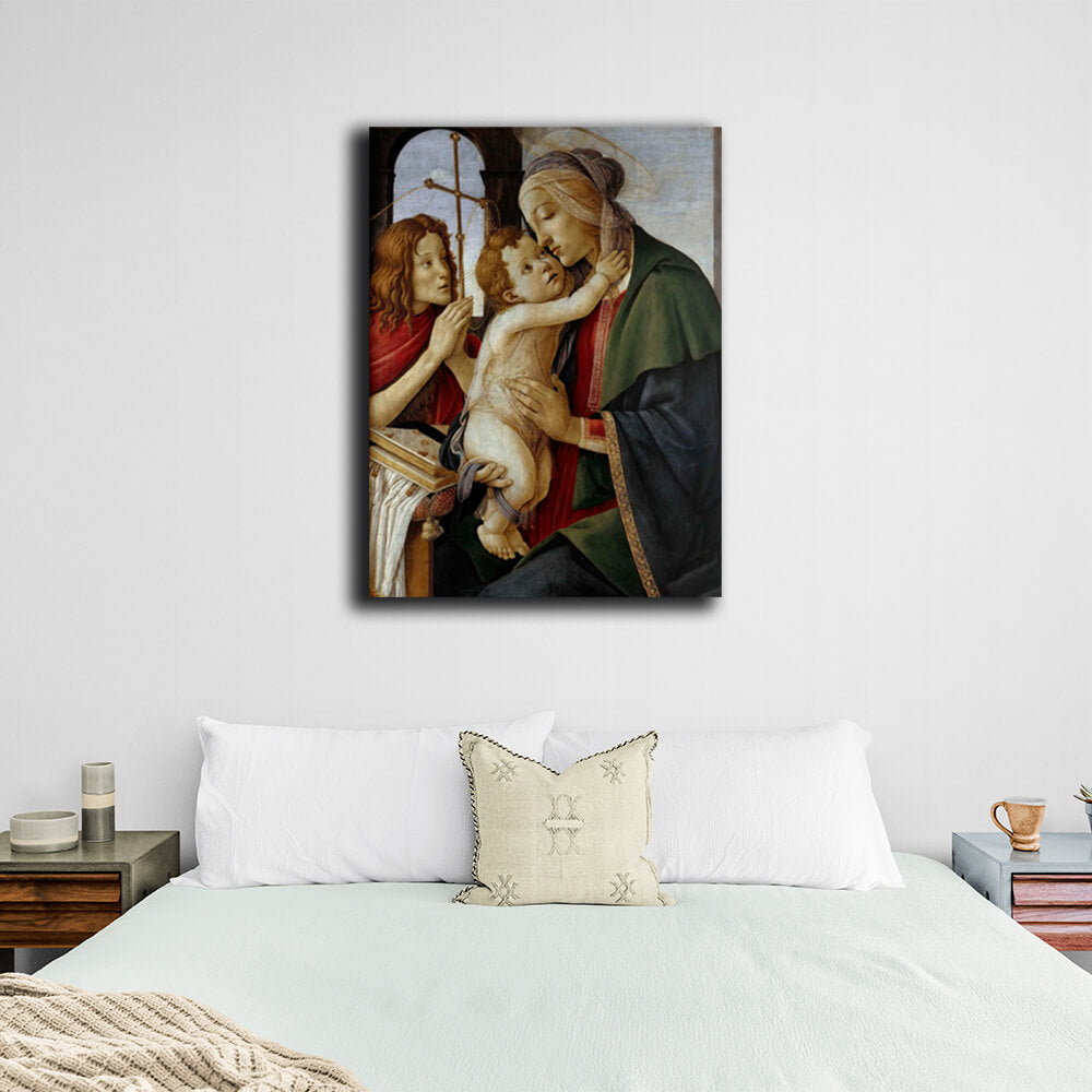 Reproduktion „Madonna mit Kind und dem jungen Johannes dem Täufer“ von Sandro Botticelli, Reproduktion auf Leinwand, Kunstdruck