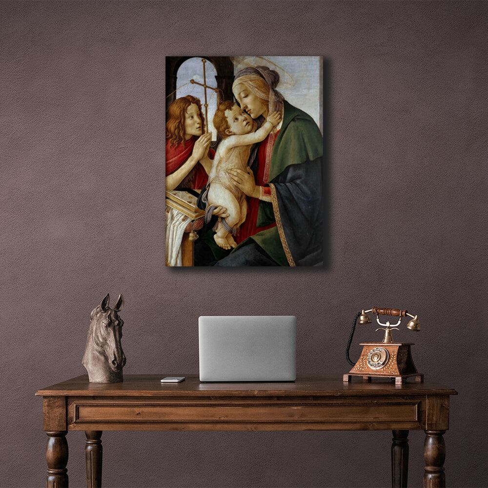 Reproduktion „Madonna mit Kind und dem jungen Johannes dem Täufer“ von Sandro Botticelli, Reproduktion auf Leinwand, Kunstdruck