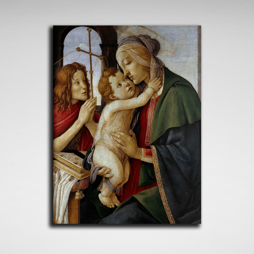 Reproduktion „Madonna mit Kind und dem jungen Johannes dem Täufer“ von Sandro Botticelli, Reproduktion auf Leinwand, Kunstdruck