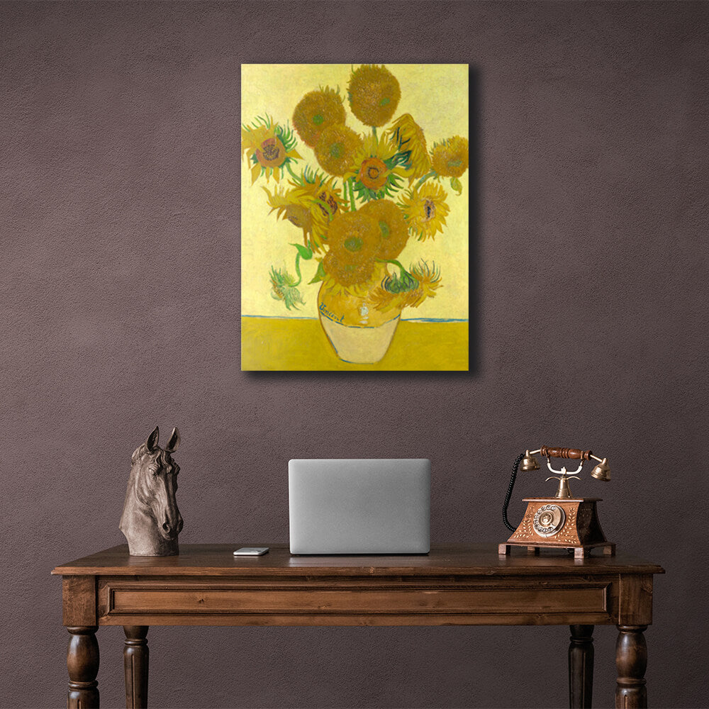 Reproduktion „Sonnenblumen in einer gelben Vase“ von Vincent van Gogh, Reproduktion auf Leinwand, Kunstdruck