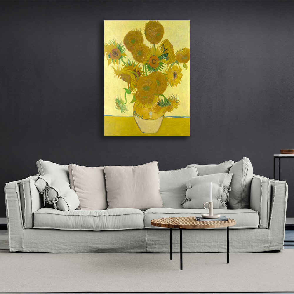 Reproduktion „Sonnenblumen in einer gelben Vase“ von Vincent van Gogh, Reproduktion auf Leinwand, Kunstdruck