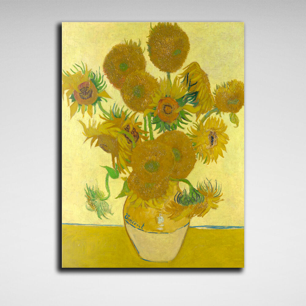 Reproduktion „Sonnenblumen in einer gelben Vase“ von Vincent van Gogh, Reproduktion auf Leinwand, Kunstdruck