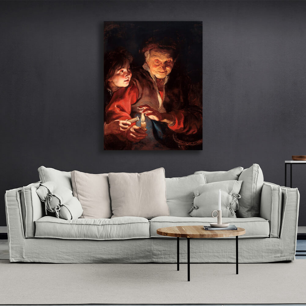 Reproduction An old woman and a boy with candles Rubens Reproduction Canvas Wall Art Print