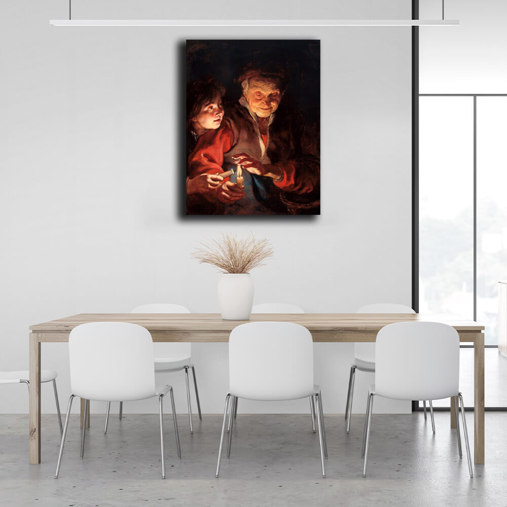 Reproduction An old woman and a boy with candles Rubens Reproduction Canvas Wall Art Print