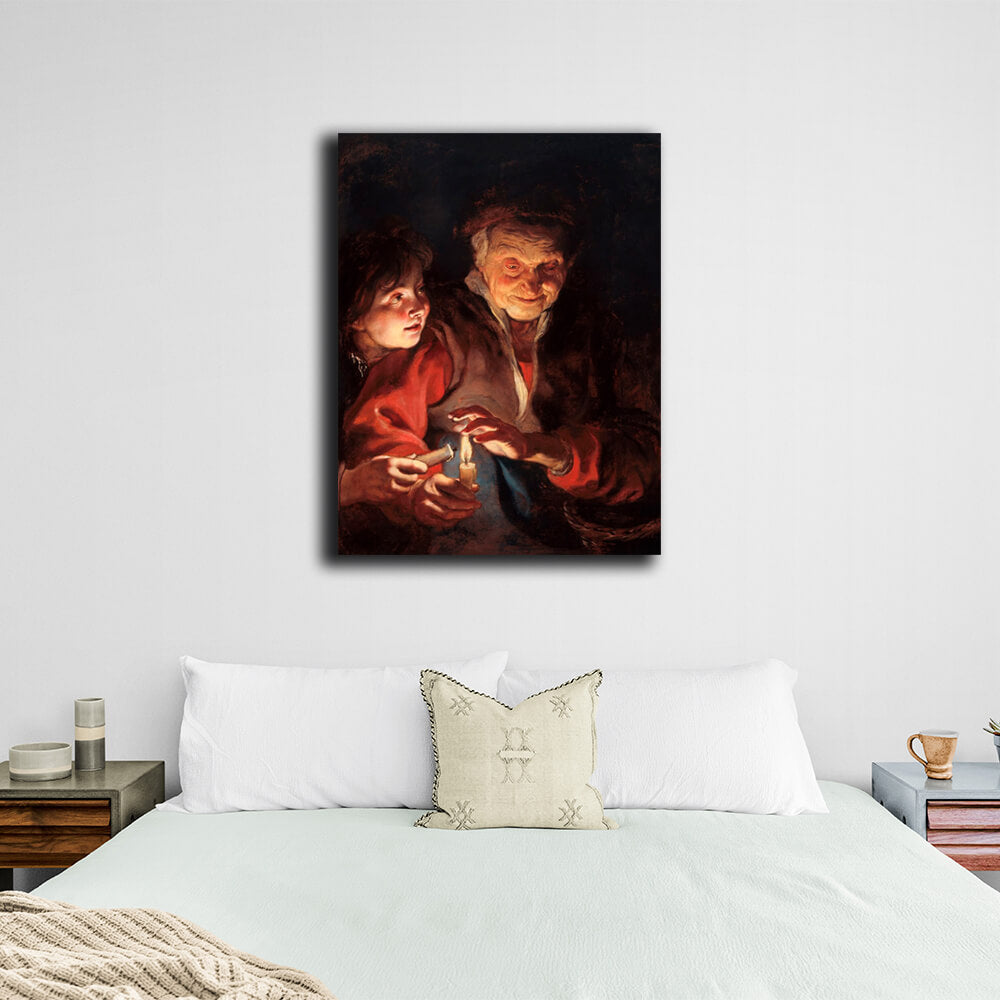 Reproduction An old woman and a boy with candles Rubens Reproduction Canvas Wall Art Print