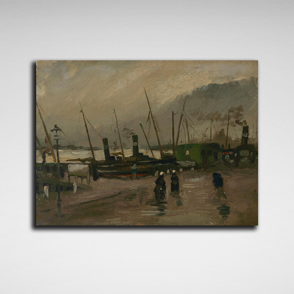 Reproduktion: Kai mit Schiffen in Antwerpen, Vincent van Gogh, Reproduktion auf Leinwand, Kunstdruck