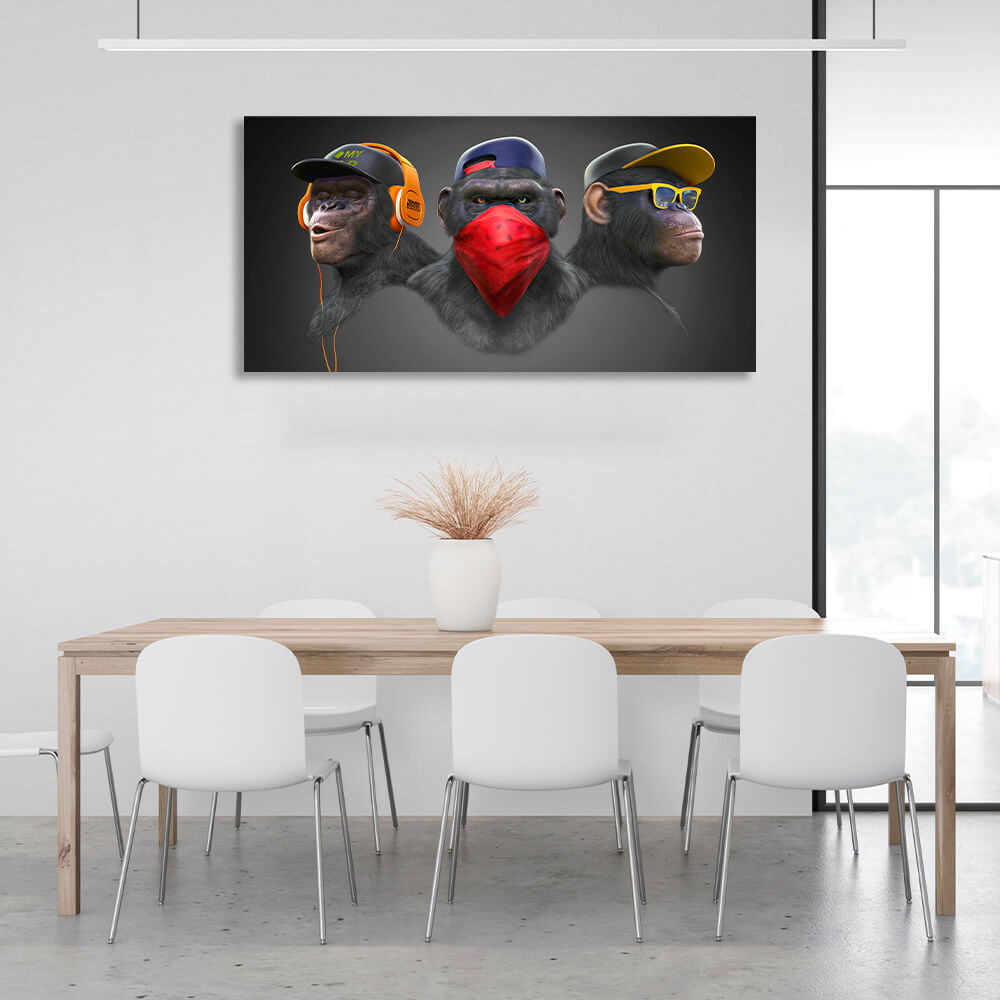 Three Gangster Monkeys Canvas Wall Art Print