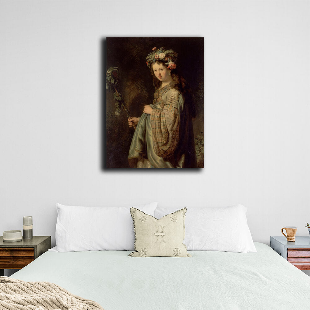 Reproduktion „Saskia als Flora“ von Rembrandt, Reproduktion auf Leinwand, Kunstdruck