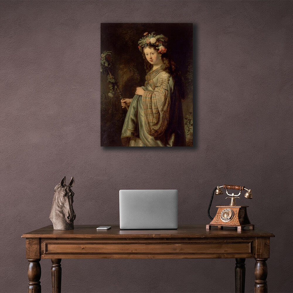 Reproduktion „Saskia als Flora“ von Rembrandt, Reproduktion auf Leinwand, Kunstdruck