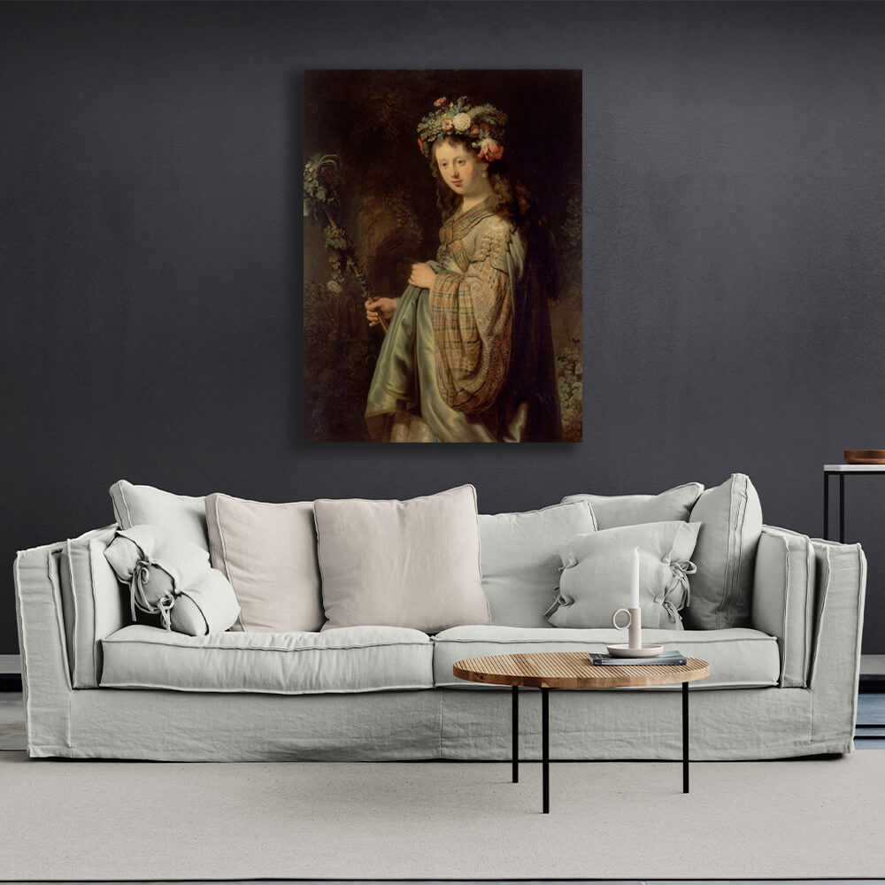 Reproduktion „Saskia als Flora“ von Rembrandt, Reproduktion auf Leinwand, Kunstdruck