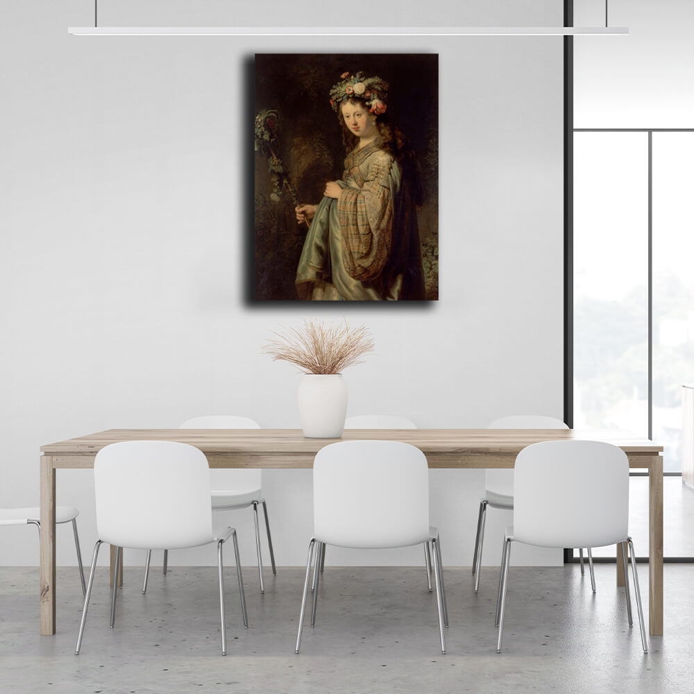 Reproduktion „Saskia als Flora“ von Rembrandt, Reproduktion auf Leinwand, Kunstdruck