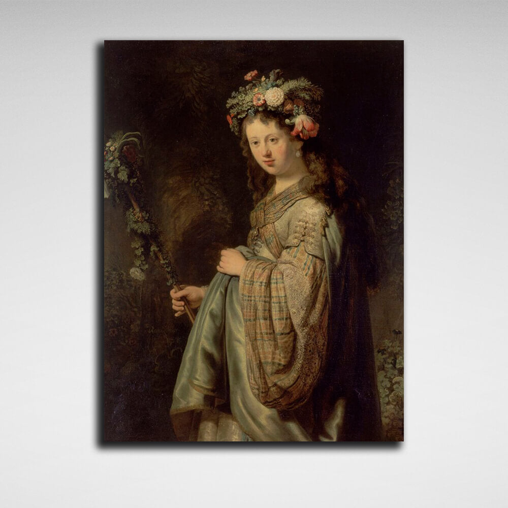 Reproduktion „Saskia als Flora“ von Rembrandt, Reproduktion auf Leinwand, Kunstdruck