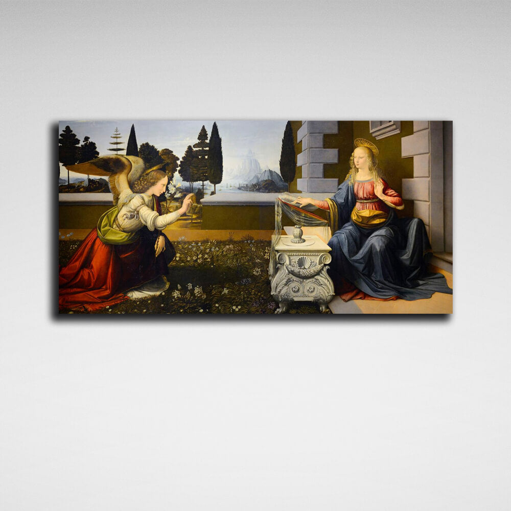 Reproduktion von Leonardo da Vincis Verkündigung, Reproduktion auf Leinwand, Kunstdruck