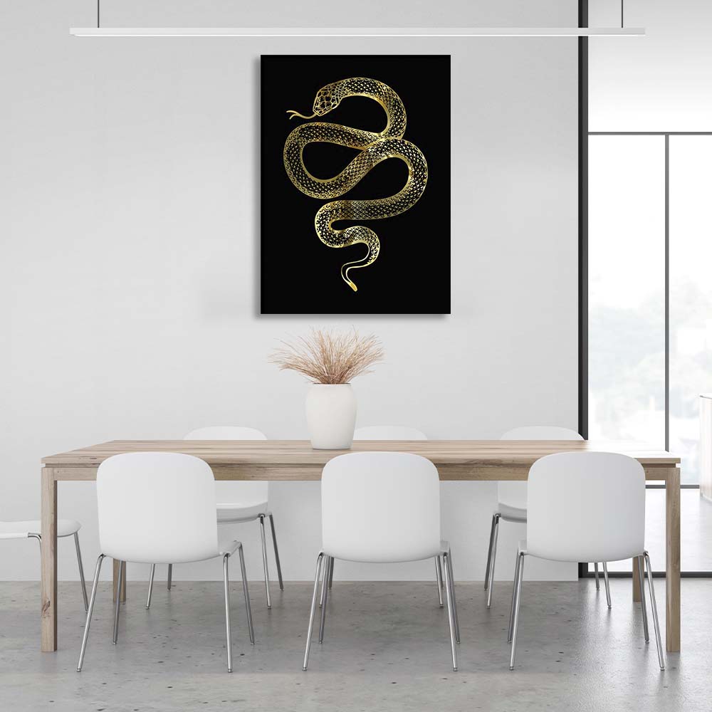 Canvas Wall Art Print Golden snake on black background