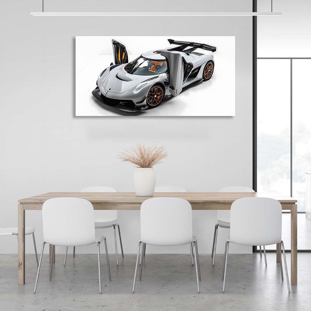 Leinwandbild, Wandbild, Auto, Koenigsegg Jesko Attack, weiß