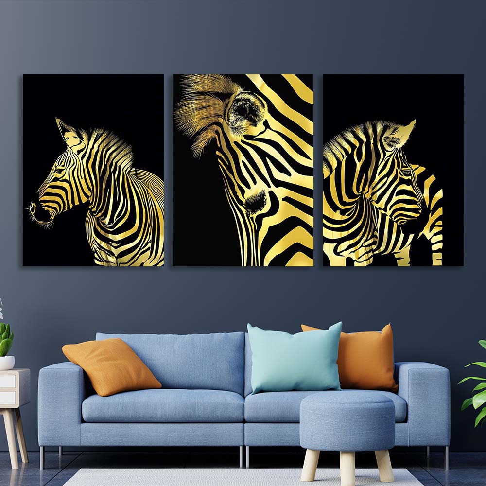 Mehrteiliger Kunstdruck auf Leinwand, Goldenes Zebra