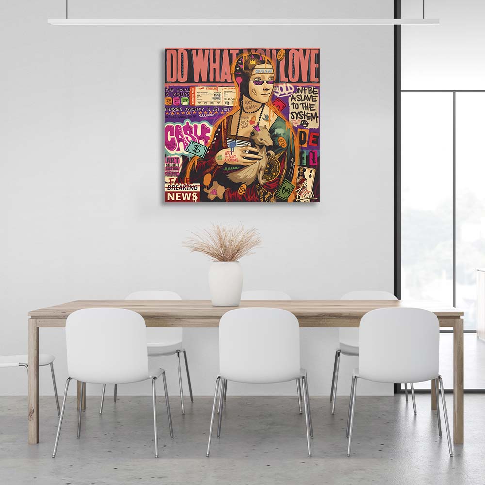 Pop-Art-Druck „Dame mit Hermelin und Bitcoin“ auf Leinwand