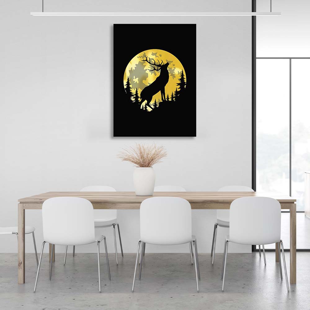 Canvas Wall Art Print Stag on the background of the golden moon