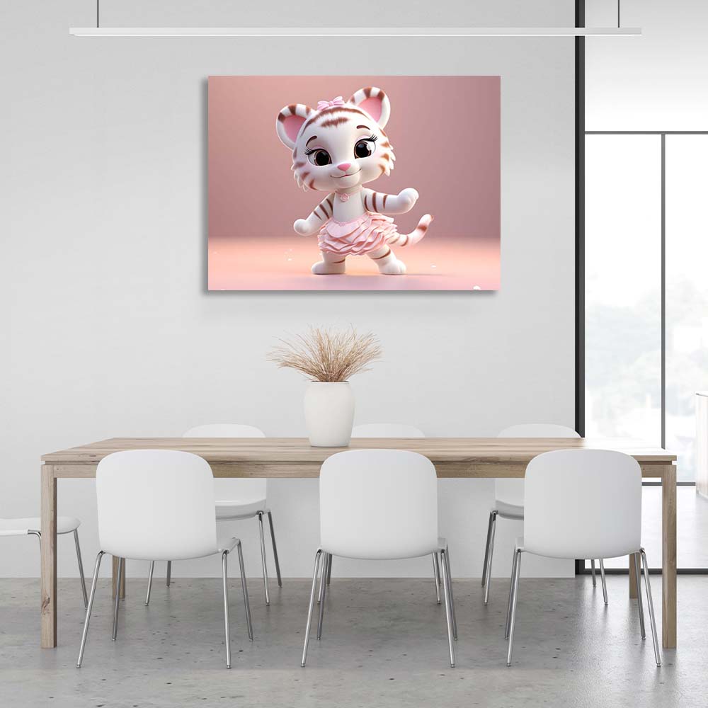 Canvas Wall Art Print Dancing tiger cub in a pink skirt