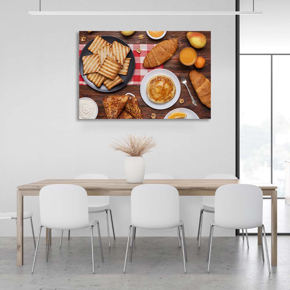 Canvas Wall Art Print For Kitchen Flakes with cookies and pancakes