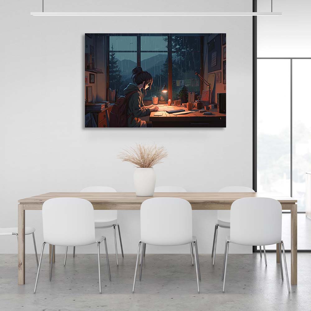 Canvas Wall Art Print Lofi Girl at the table