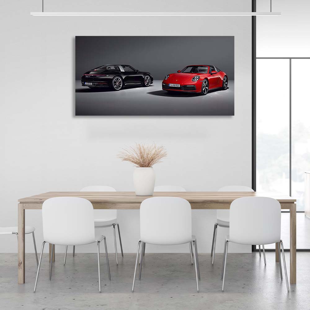 Canvas Wall Art Print Car black and red Porsche 911 Targa