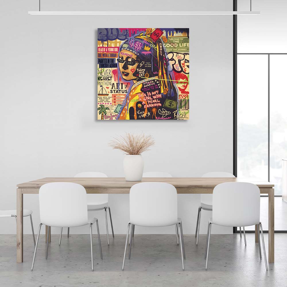 Pop-Art-Kunstdruck „Mädchen mit Perlenohrring“ auf Leinwand