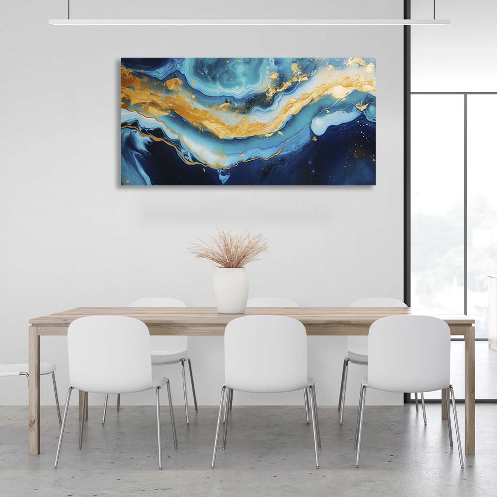 Abstraction Canvas Wall Art Print   Blue marble with gold