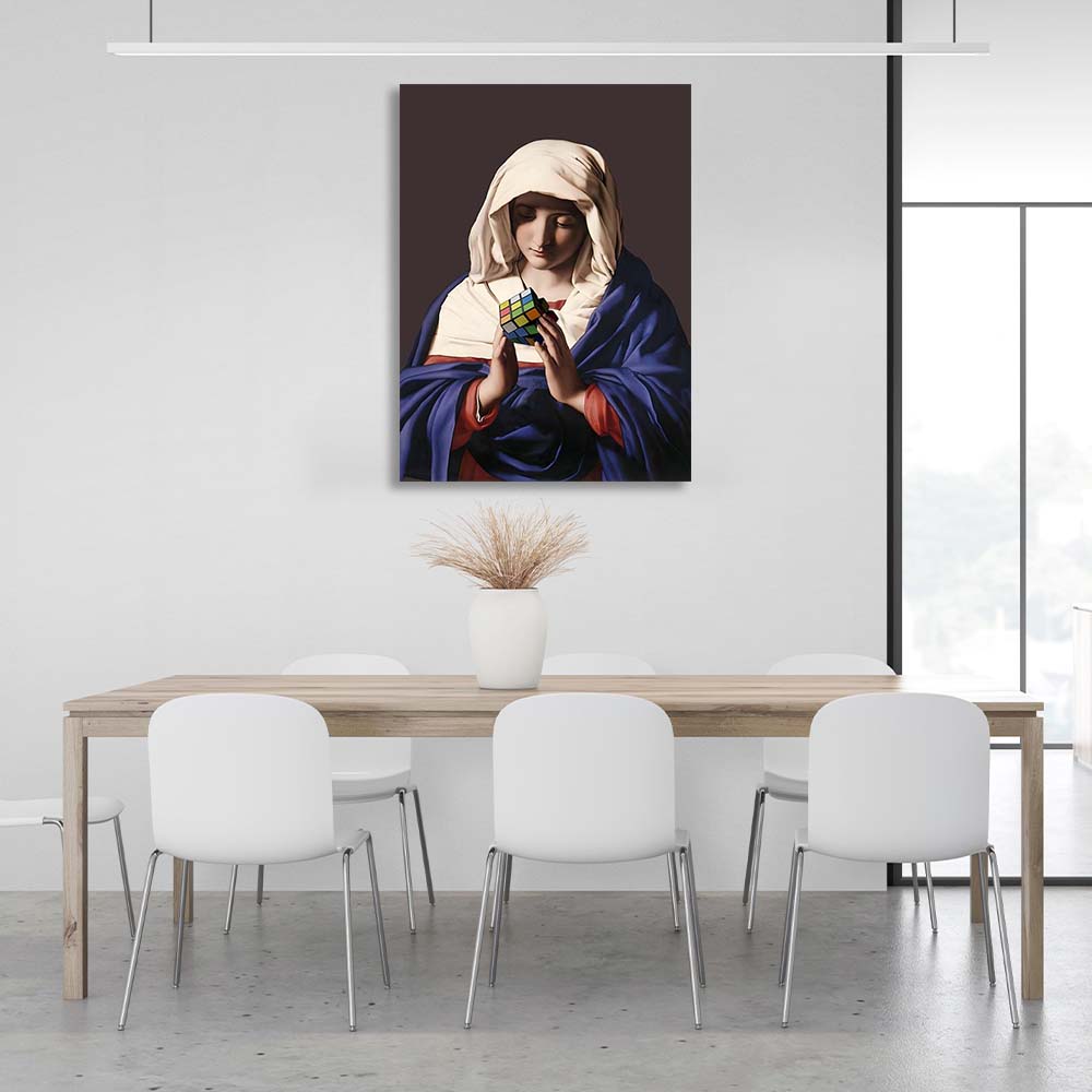 Canvas Wall Art Print Virgin Mary with rubik's cube