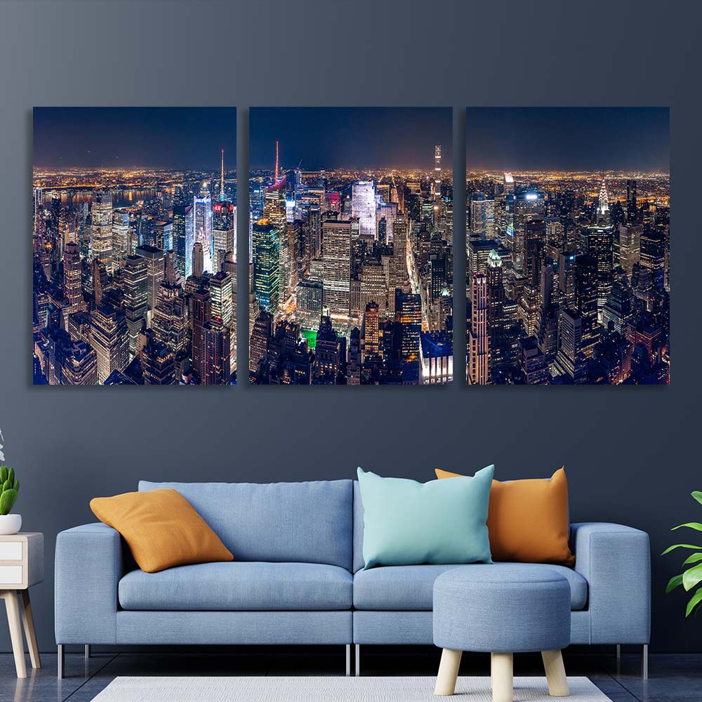 Multi Panel Canvas Wall Art Print View of night skyscrapers