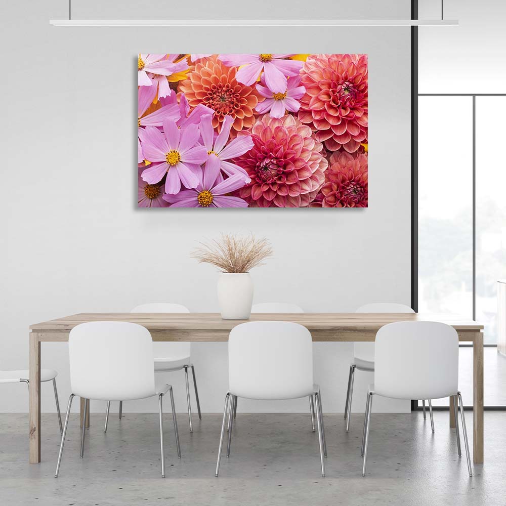 Kunstdruck auf Leinwand, Rosa Dahlien