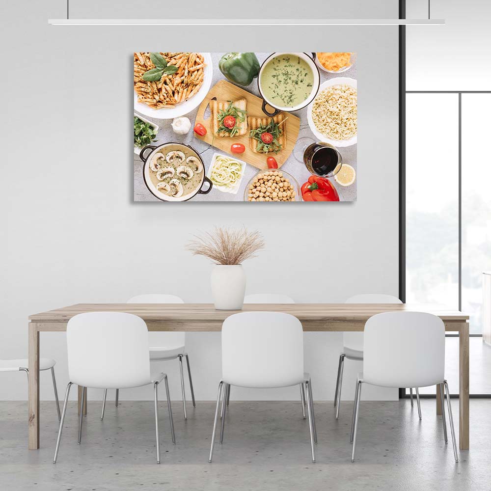 Kunstdruck auf Leinwand für die Küche: Rucola-Toast und Mittagessen