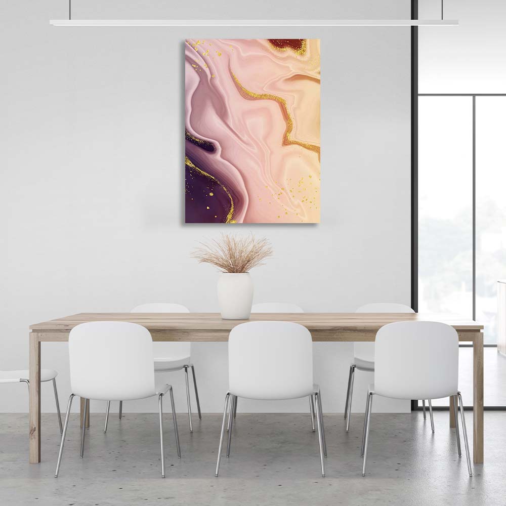 Abstrakter Leinwand-Kunstdruck, lila-rosa Marmor mit Gold