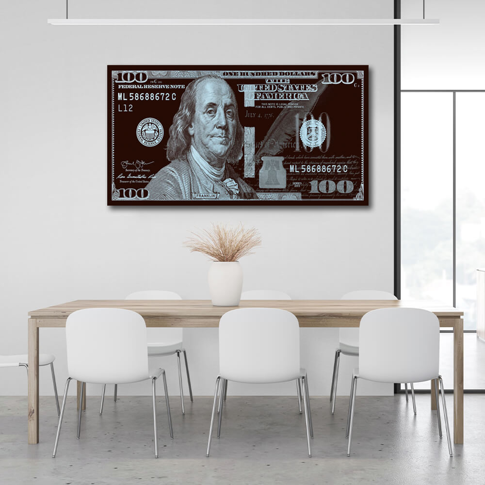 100 Dollar schwarzes Platin Рlatinum Franklin inspirierender Leinwand-Kunstdruck