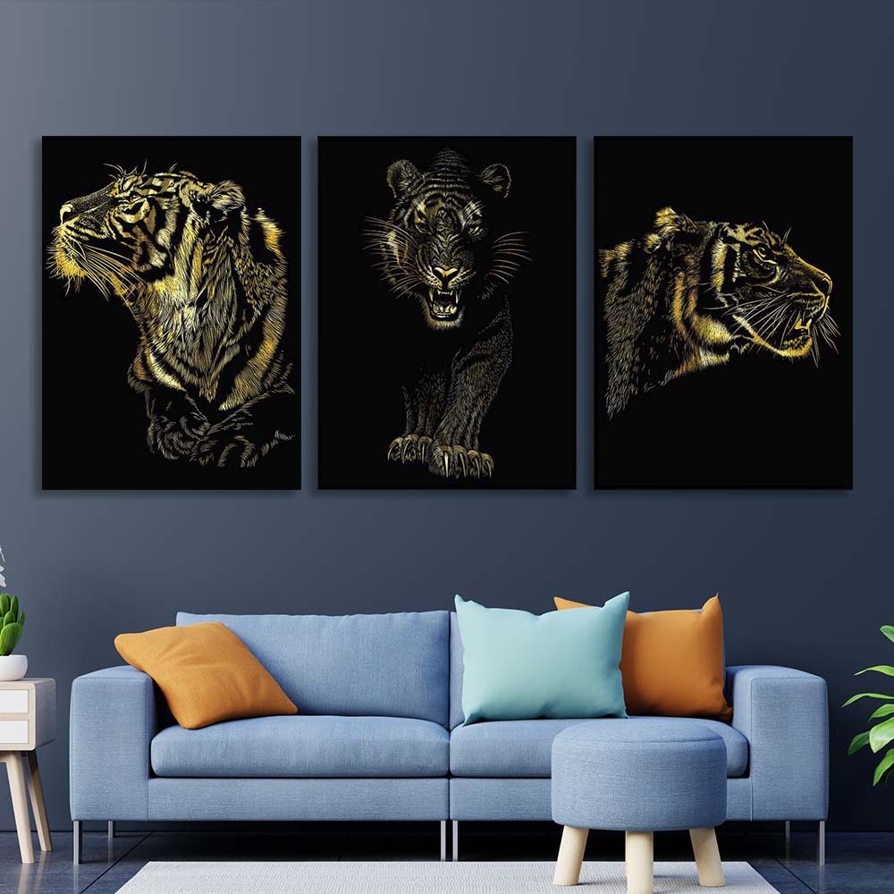 Kunstdruck auf Leinwand, mehrteilig, Goldener Tiger