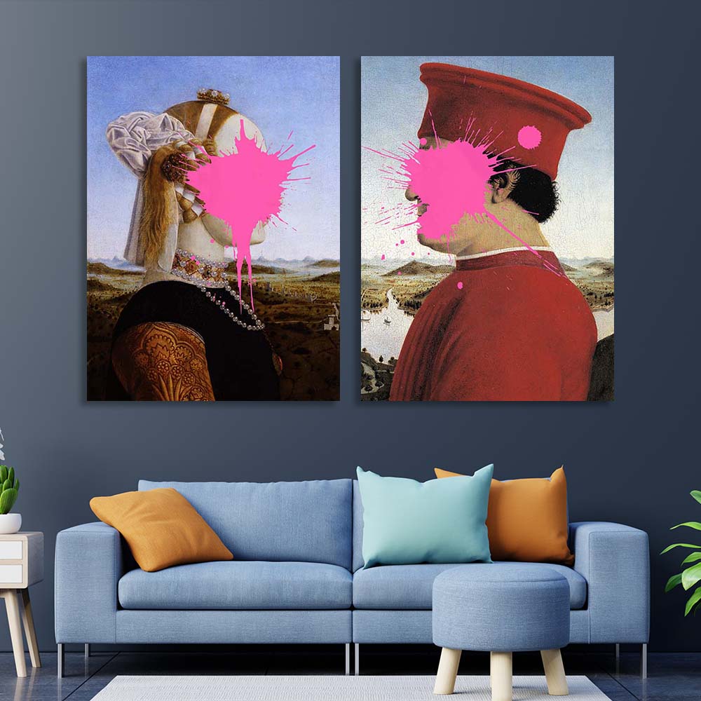 Multi Panel Canvas Wall Art Print Battista Sforza Federico da Montefeltro with rose paint