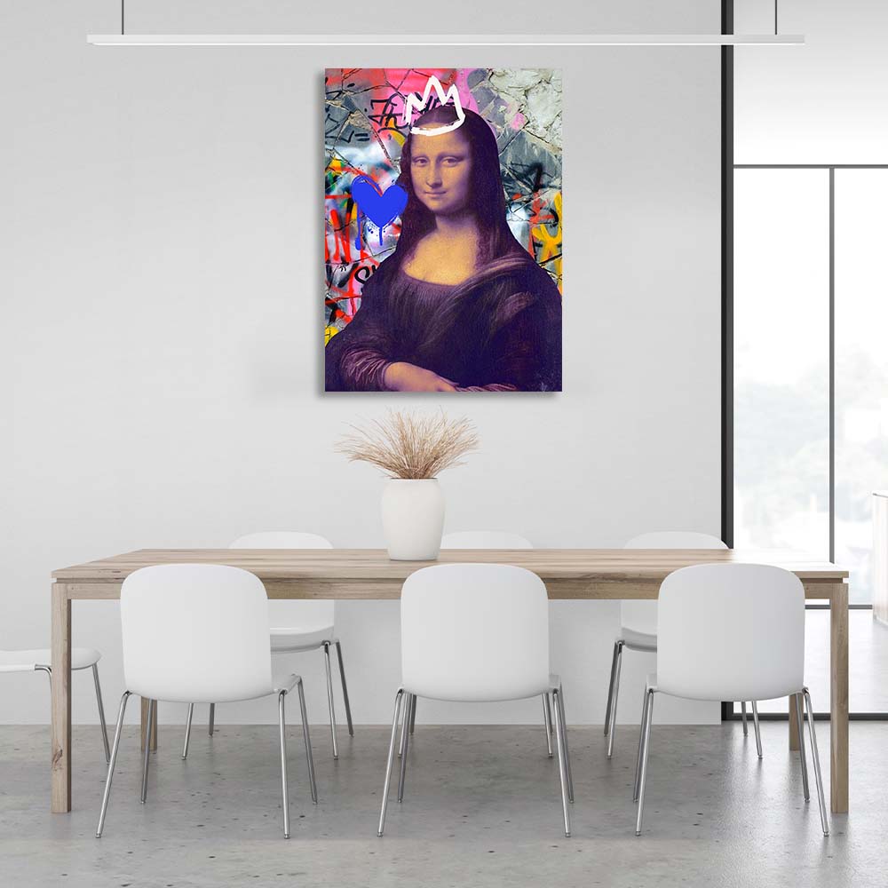 Kunstdruck auf Leinwand, Mona Lisa auf dem Hintergrund einer rissigen Wand in Garffiti