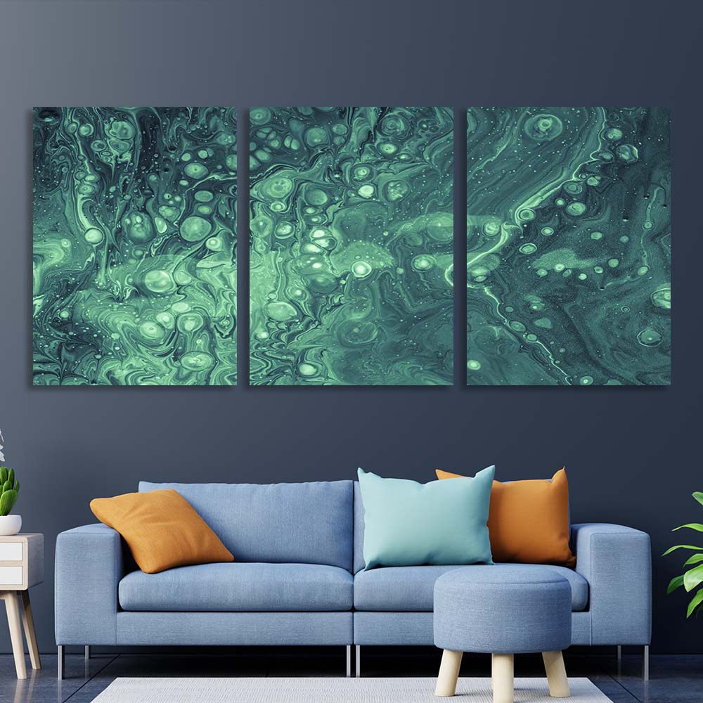 Mehrteiliger Kunstdruck auf Leinwand „Bubbles“ in türkisfarbener Acrylfarbe