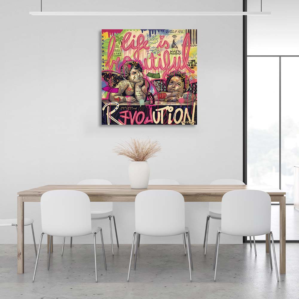 Pop-Art-Kunstdruck auf Leinwand mit den Engeln der Sixtinischen Madonna