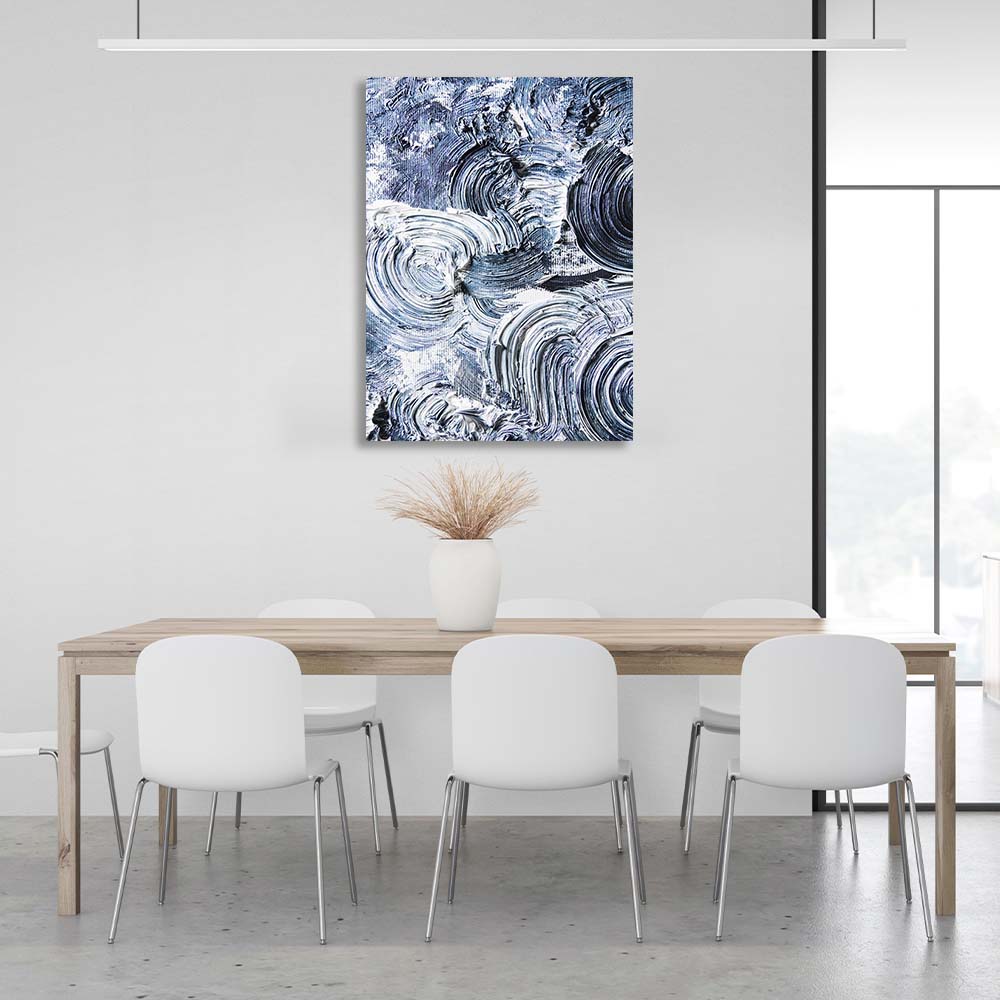 Abstraction Canvas Wall Art Print Blue strokes on white paint